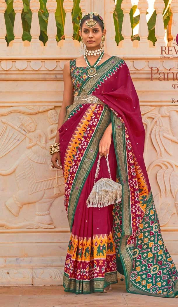 Dark Pink Color Smooth Silk Print And Hand Work Designer Saree -5371161679