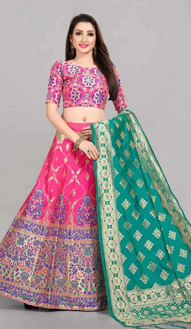 Rani Pink Color Banarasi Silk Jacquard Work Traditional Wear Lehenga Choli -5407161903