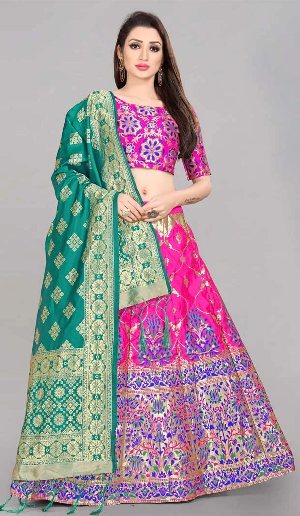 Pink Color Banarasi Silk Jacquard Work Traditional Wear Lehenga Choli -5407161907
