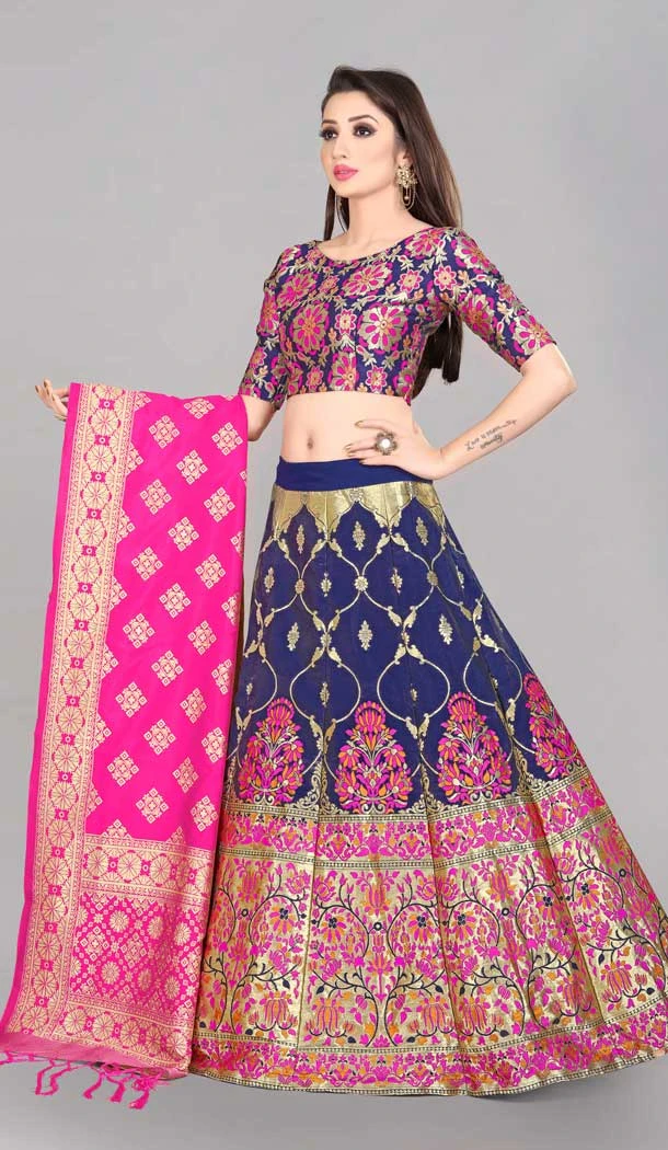 Banarasi Silk Navy Blue Color Jacquard Work Traditional Wear Lehenga Choli -5407161908