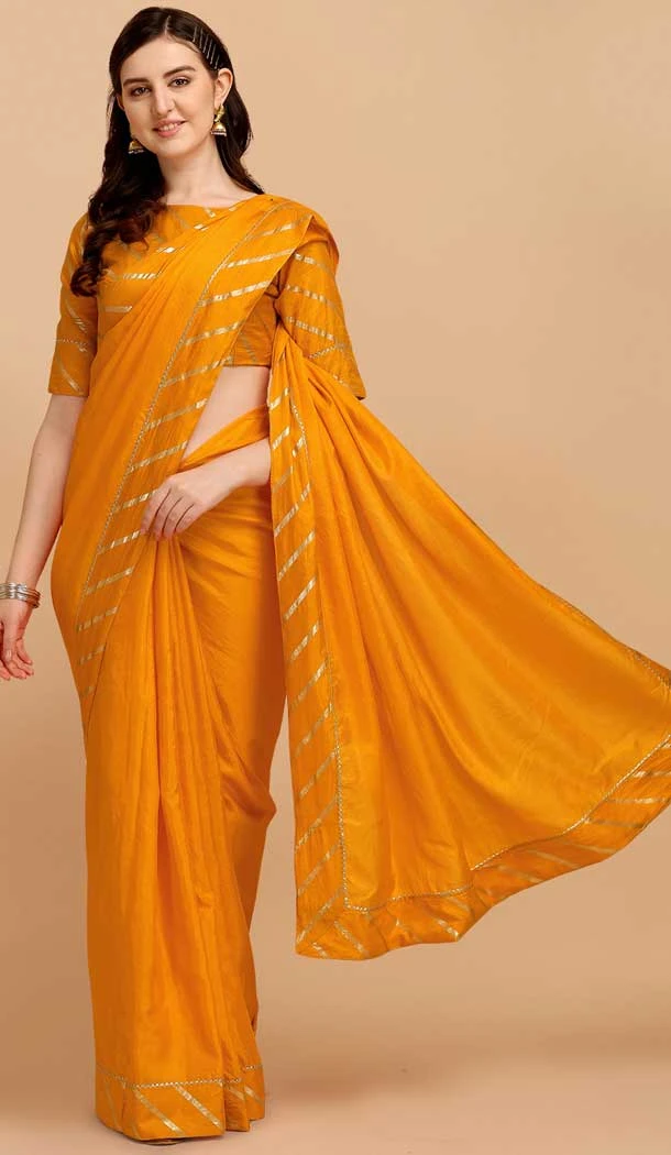 Yellow Color Dola Silk Foil Print Work Casual Wear Designer Saree -5408161914