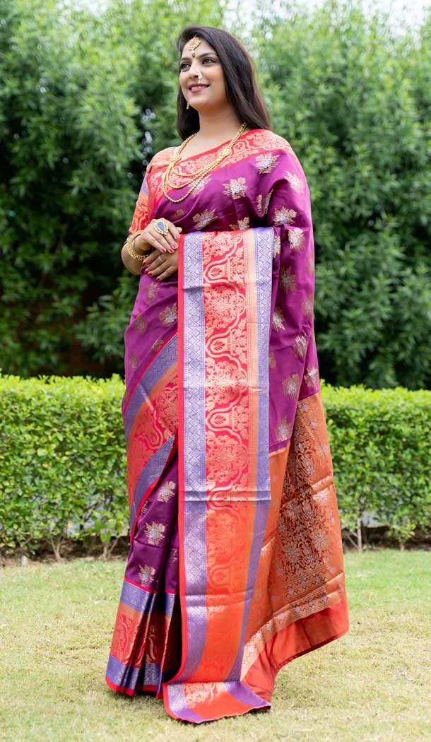 Kanchipuram Weaving Silk Purple Color Jacquard Work Traditional Wear Saree -5414161944