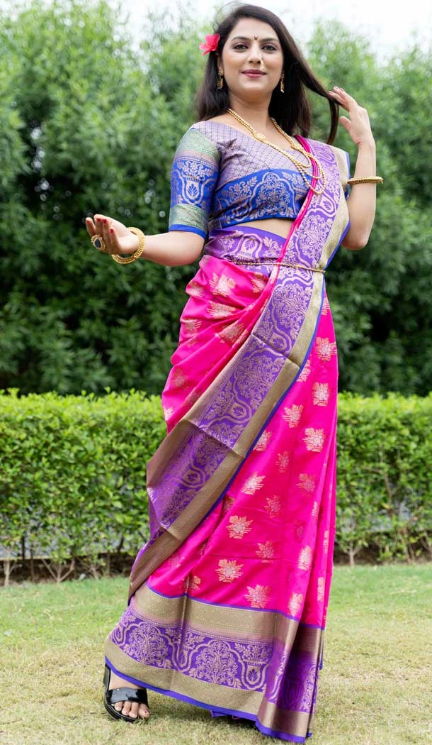 Kanchipuram Weaving Silk Rani Pink Color Jacquard Work Traditional Wear Saree -5414161949