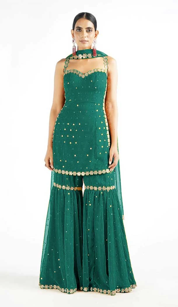 Green Color Fox Georgette Embroidery Work Festival Wear Sharara Suit -5390161786