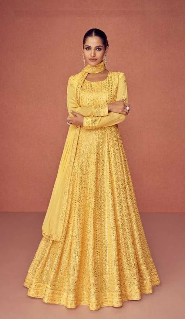 Yellow Color Georgette Sequins And Zari Work Party Wear Designer Salwar Suit -5391161789
