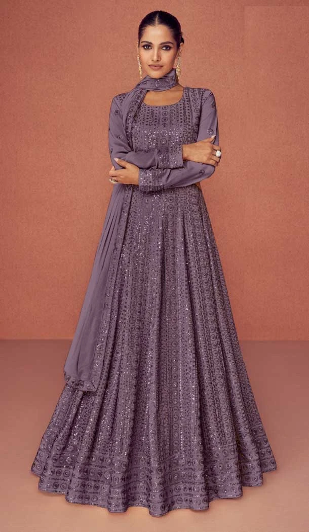 Purple Color Georgette Sequins And Zari Work Party Wear Designer Salwar Suit -5391161790