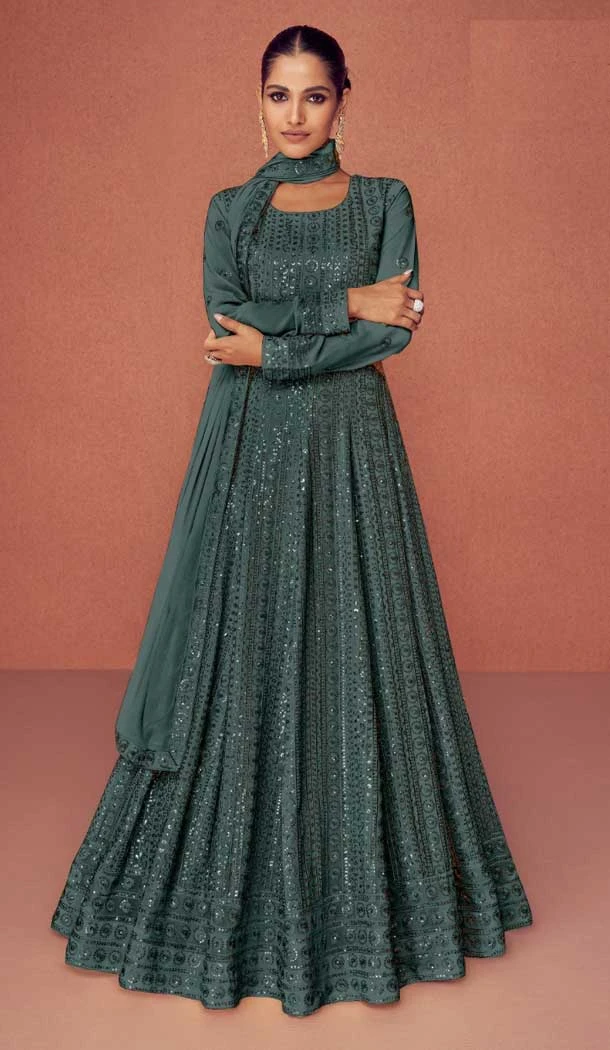 Green Color Georgette Sequins And Zari Work Party Wear Designer Salwar Suit -5391161793