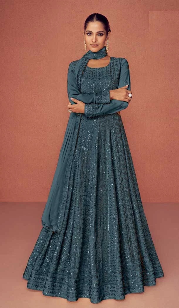 Rama Color Georgette Sequins And Zari Work Party Wear Designer Salwar Suit -5391161794