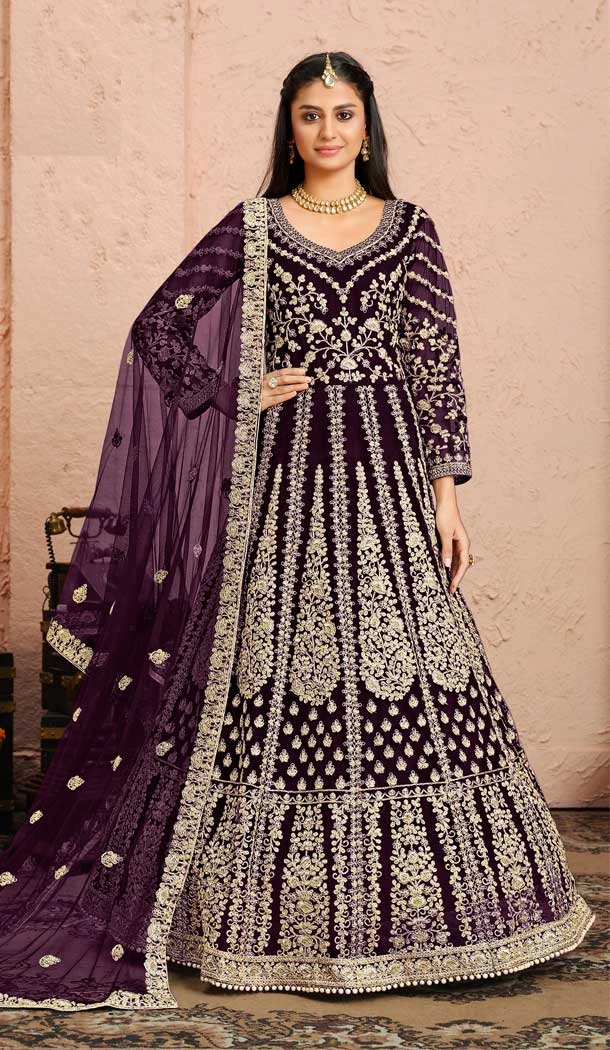 Purple Color Net Embroidered Work Gown Style Anarkali Salwar Kameez -5393161806