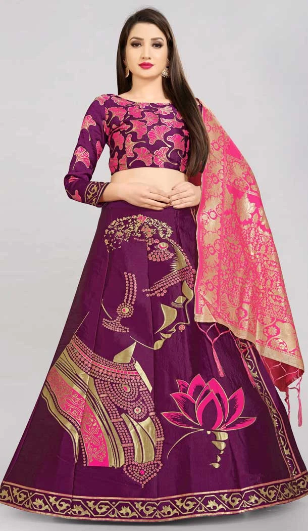 Party Wear Purple Color Banarasi Silk Jacquard Work Party Lehenga Choli -5418161967