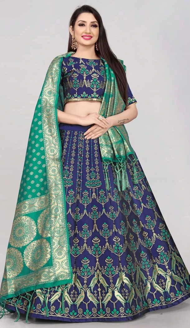 Blue Color Banarasi Silk Jacquard Work Traditional Wear Lehenga Choli -5419161970