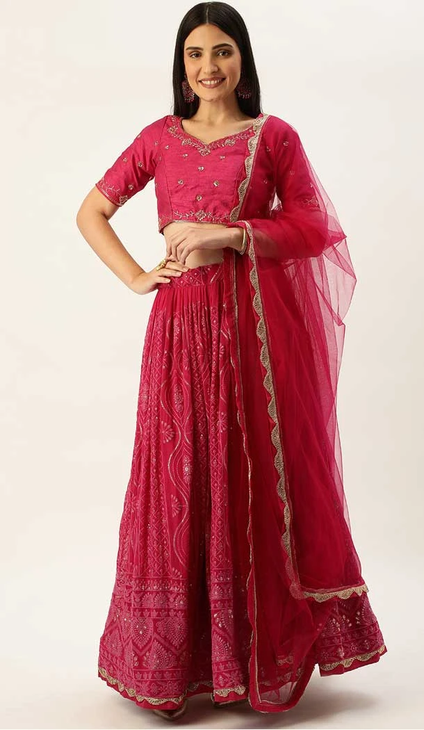 Pink Color Georgette Embroidery Work Party Wear Designer Lehenga Choli -5433162072