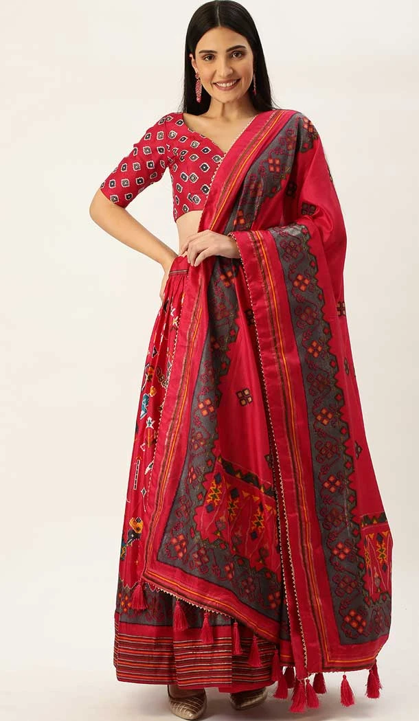 Red Color Dola Silk Patola Print And Foil Work Function Wear Lehenga Choli -5434162080