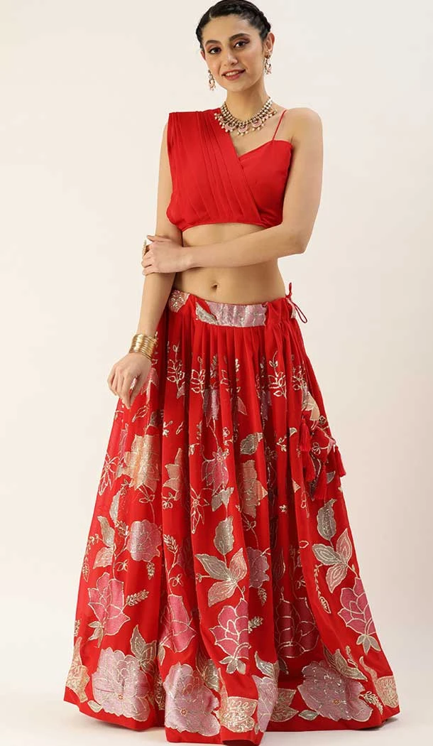 Party Wear Red Color Georgette Embroidery Work Lehenga Choli -5435162082