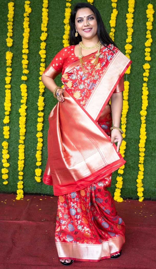 Red Color Banarasi Silk Jacquard Work Traditional Party Wear Saree -54381620978