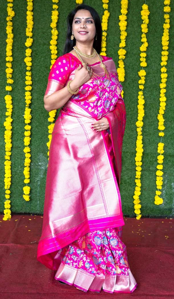Pink Color Banarasi Silk Jacquard Work Traditional Party Wear Saree -5438162099