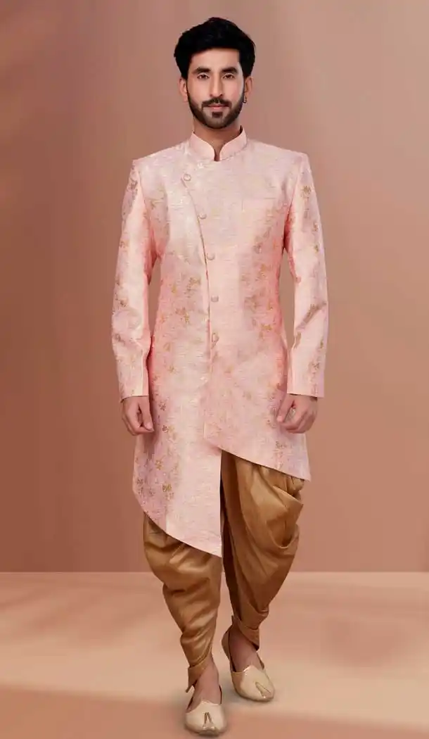 Pink Color Linen Woven Work Function Wear Men's Indo Western -5473162315