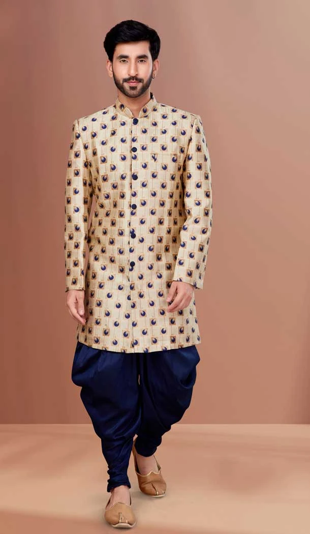 Woven Work Cream Color Jacquard Function Wear Men's Indo Western -5473162342