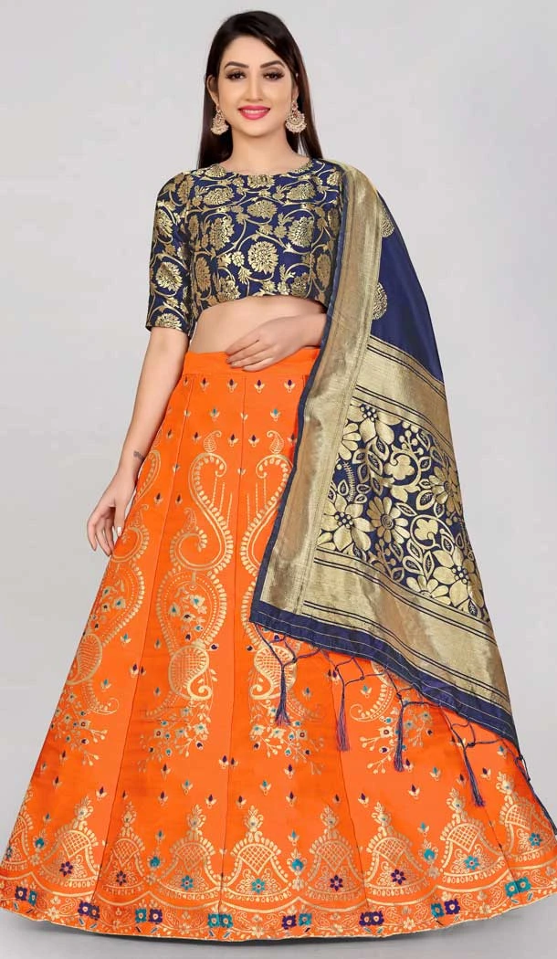 Banarasi Silk Jacquard Work Orange Color Traditional Part Wear Lehenga Choli -5482162402