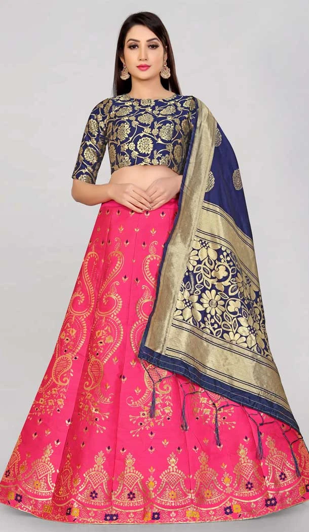 Banarasi Silk Jacquard Work Pink Color Traditional Part Wear Lehenga Choli -5482162403