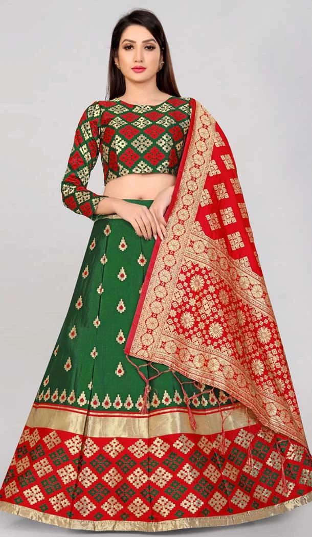 Green Color Banarasi Silk Jacquard Work Party Wear Women Lehenga Choli -5483162408