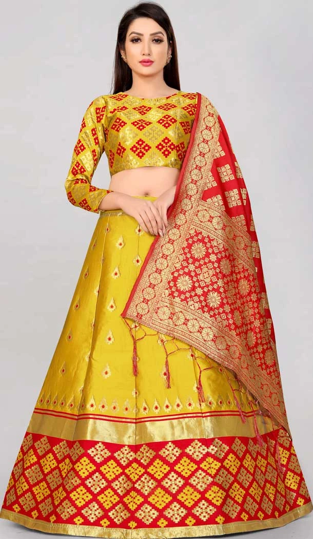 Yellow Color Banarasi Silk Jacquard Work Party Wear Women Lehenga Choli -5483162409