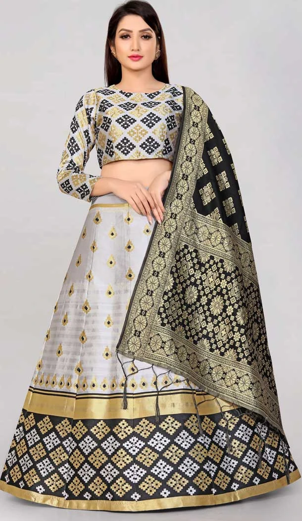 Banarasi Silk Grey Color Jacquard Work Party Wear Women Lehenga Choli -5483162411