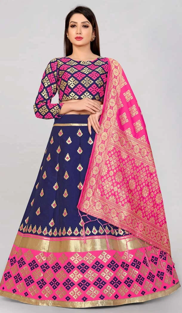 Navy Blue Color Banarasi Silk Jacquard Work Party Wear Women Lehenga Choli -5483162412