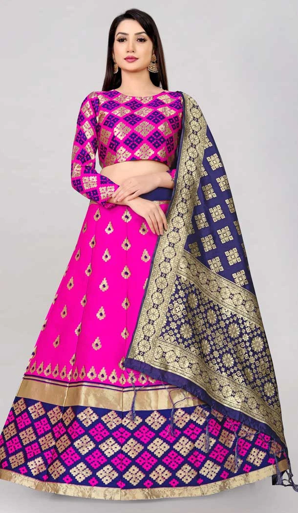 Rani Pink Color Banarasi Silk Jacquard Work Party Wear Women Lehenga Choli -5483162413