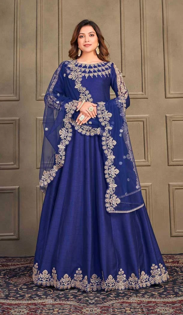 Wedding Wear Royal Blue Color Art Silk Anarkali Style Salwar Kameez -5494162471