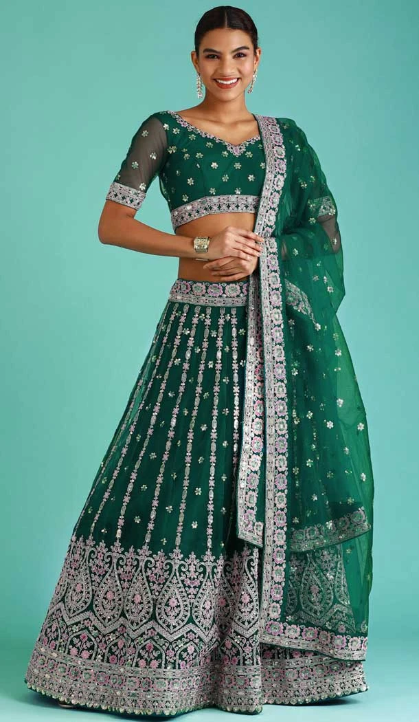 Green Color Net Embroidery Work Designer Wear Lehenga Choli -5500162498