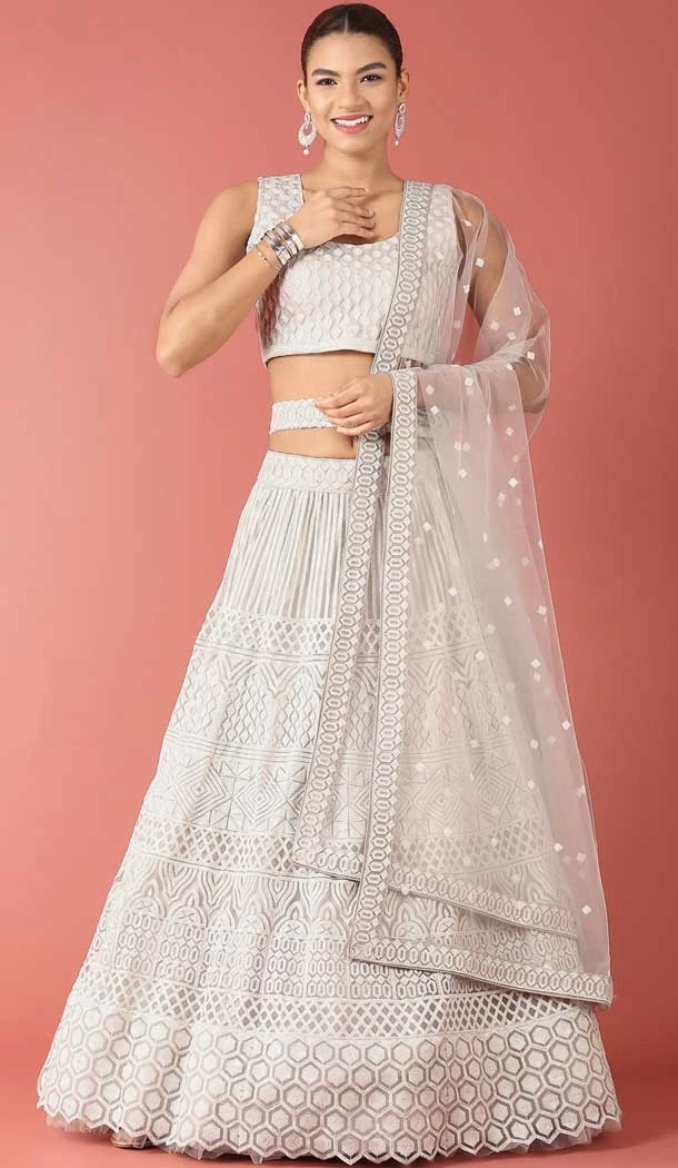 White Color Net Embroidery Work Mehendi Sangeet Wear Lehenga Choli -5501162501