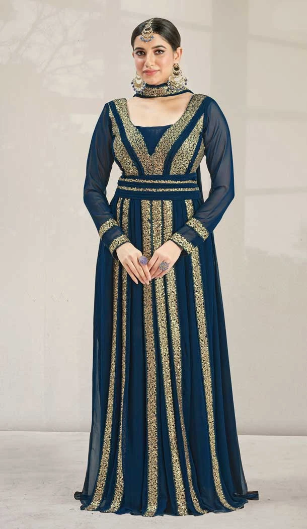 Blue Color Real Georgette Embroidery And Sequins Work Party Wear Salwar Suit -5510162560