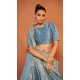 Dusty Sky Color Velvet Embroidery Designer Sangeet Wear Lehenga Choli -5511162562