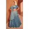Dusty Sky Color Velvet Embroidery Designer Sangeet Wear Lehenga Choli -5511162562