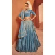 Dusty Sky Color Velvet Embroidery Designer Sangeet Wear Lehenga Choli -5511162562