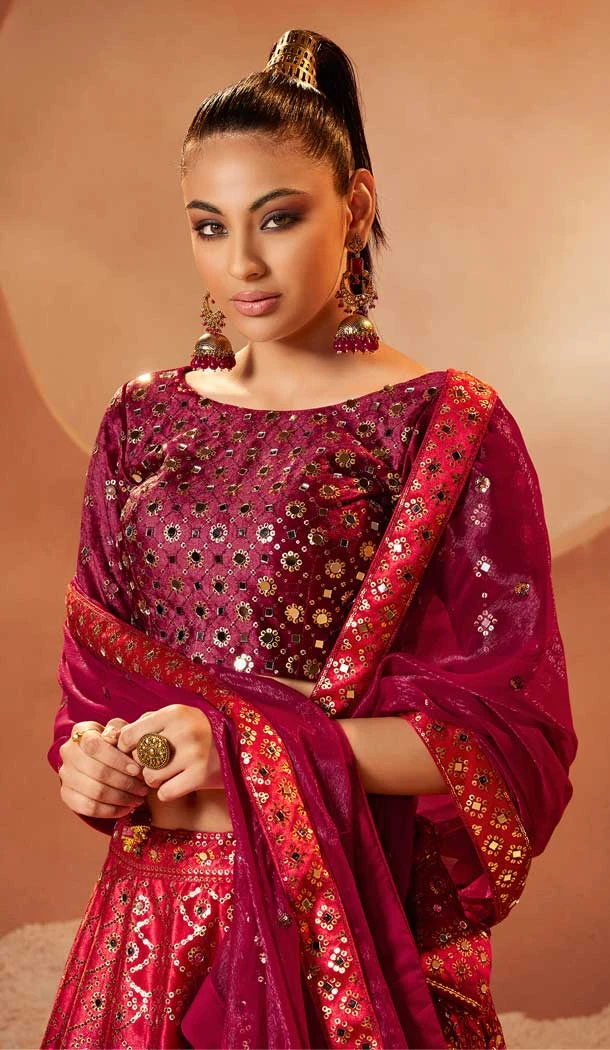 Magenta Color Velvet Embroidery Designer Sangeet Wear Lehenga Choli -5511162563