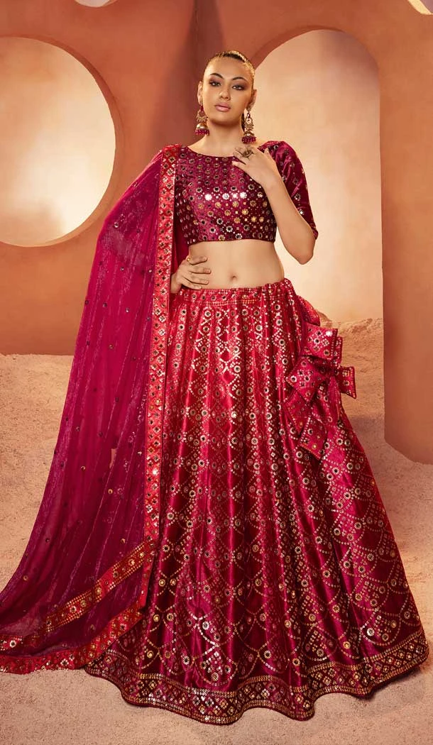 Magenta Color Velvet Embroidery Designer Sangeet Wear Lehenga Choli -5511162563