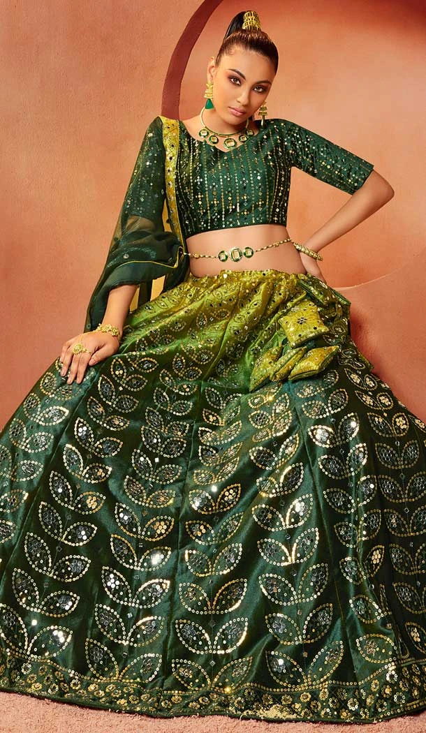 Green Color Velvet Embroidery Designer Sangeet Wear Lehenga Choli -5511162565