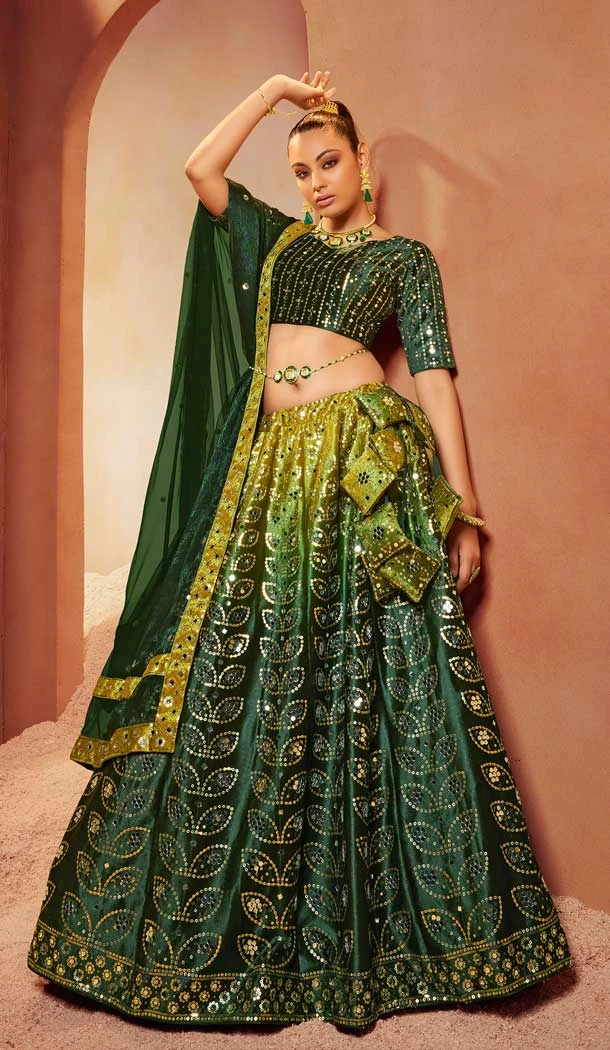 Green Color Velvet Embroidery Designer Sangeet Wear Lehenga Choli -5511162565