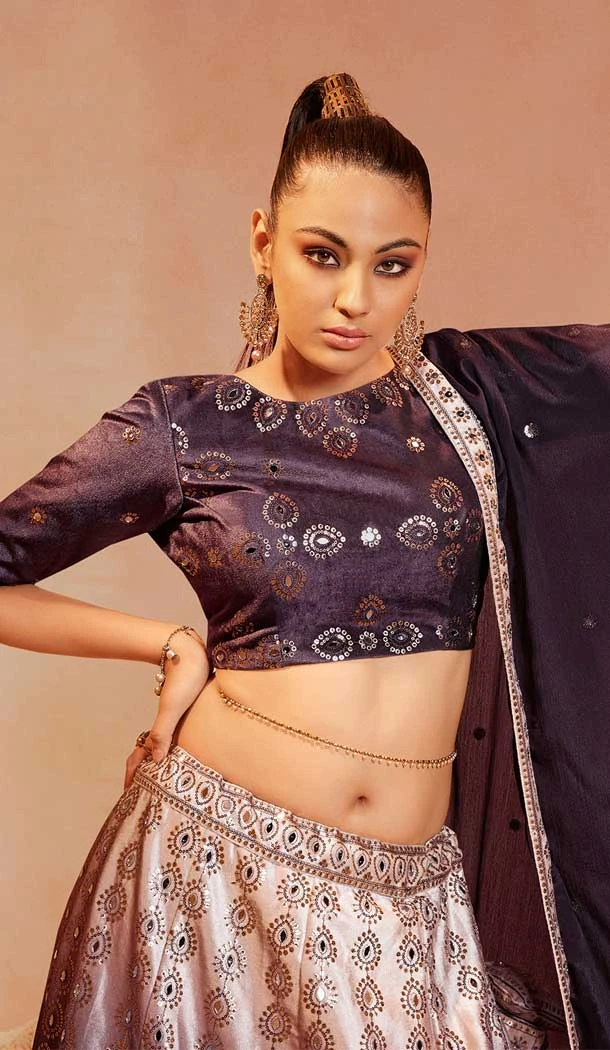 Purple Color Velvet Embroidery Designer Sangeet Wear Lehenga Choli -5511162566