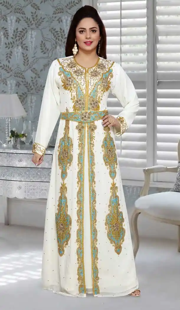 Fox Georgette White Color Embroidery Work Party Wear Designer Kaftan -5525162676