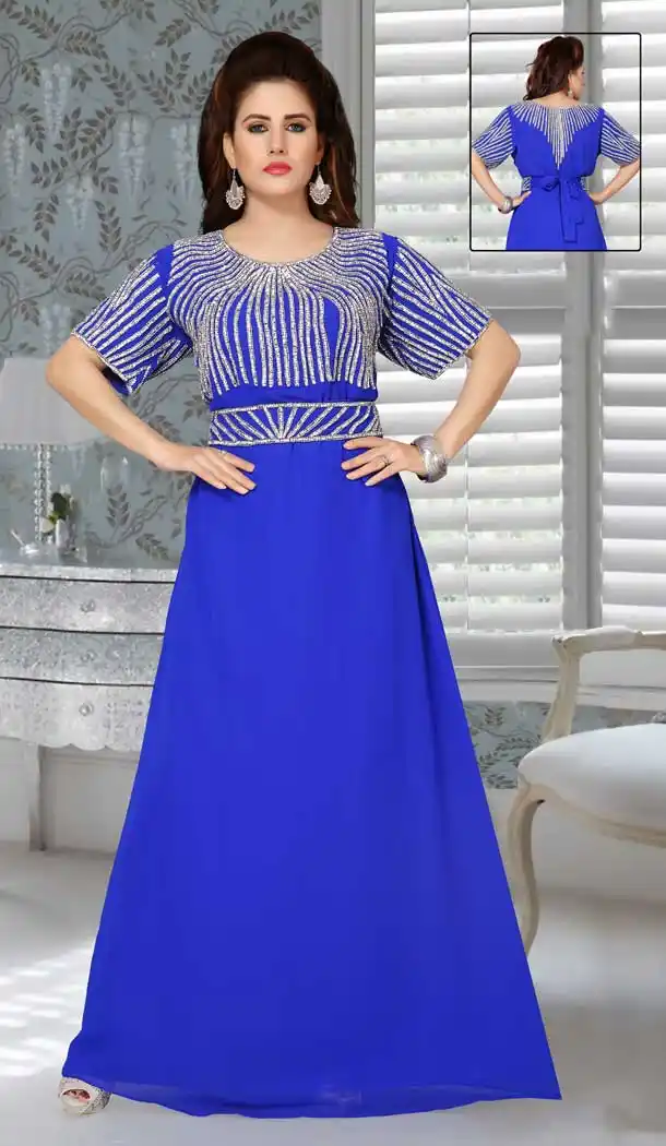 Embroidered Work Royal Blue Color Fox Georgette Party Wear Designer Kaftan -5526162711
