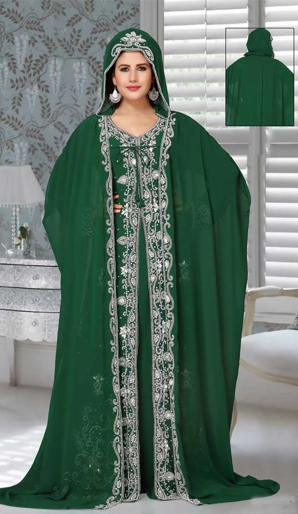 Fox Georgette Green Color Embroidered Work Party Wear Designer Kaftan -5526162712