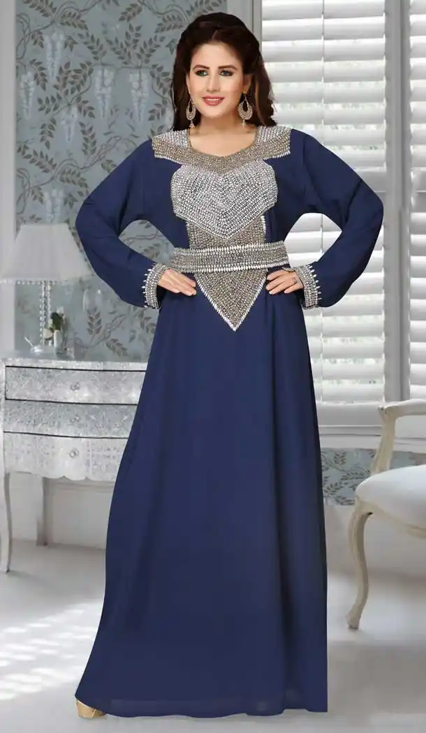 Fox Georgette Navy Blue Color Embroidered Work Party Wear Designer Kaftan -5526162713