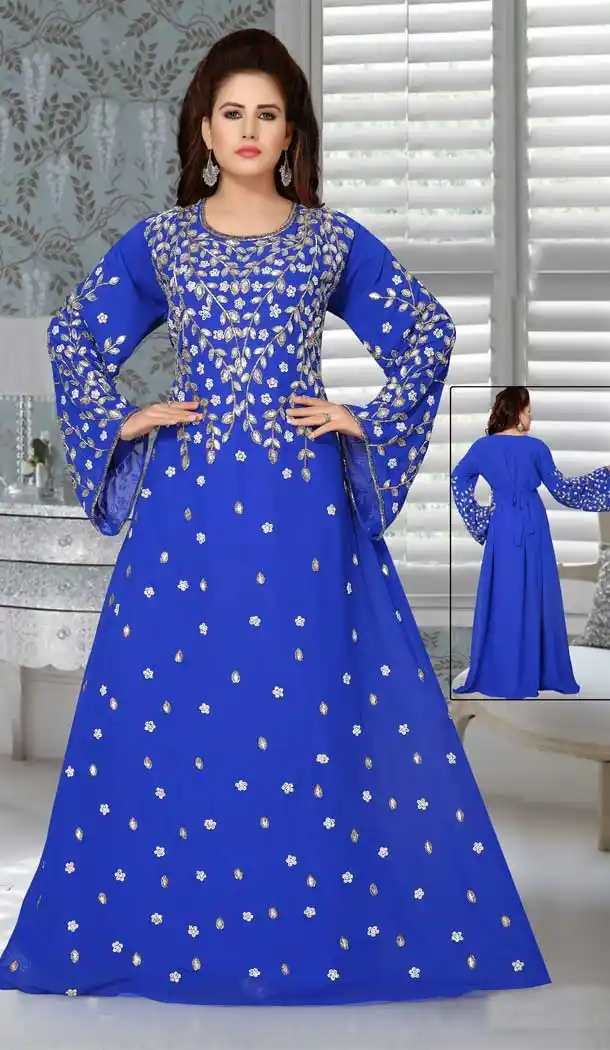 Party Wear Royal Blue Color Fox Georgette Embroidered Work Designer Kaftan -5526162716
