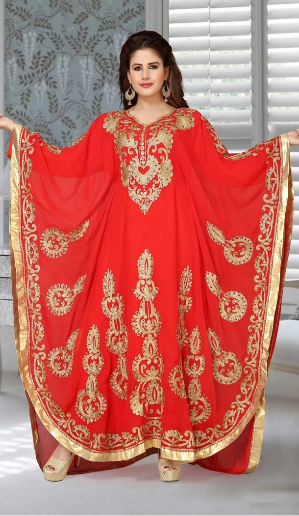 Embroidered Work Red Color Fox Georgette Party Wear Designer Kaftan -5526162718