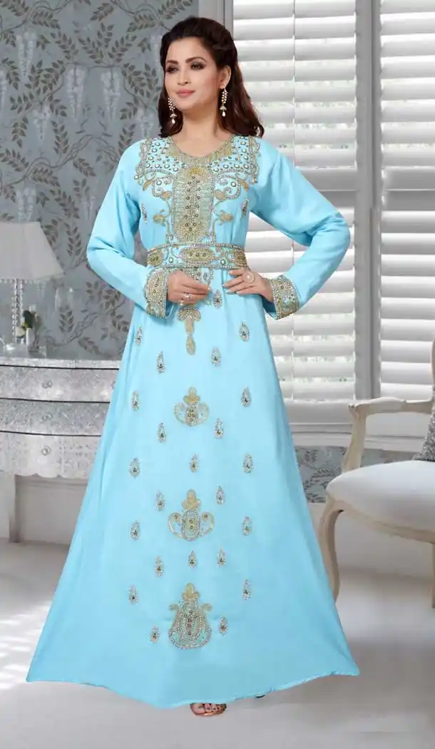 Sky Blue Color Fox Georgette Embroidered Work Party Wear Designer Kaftan -5526162719