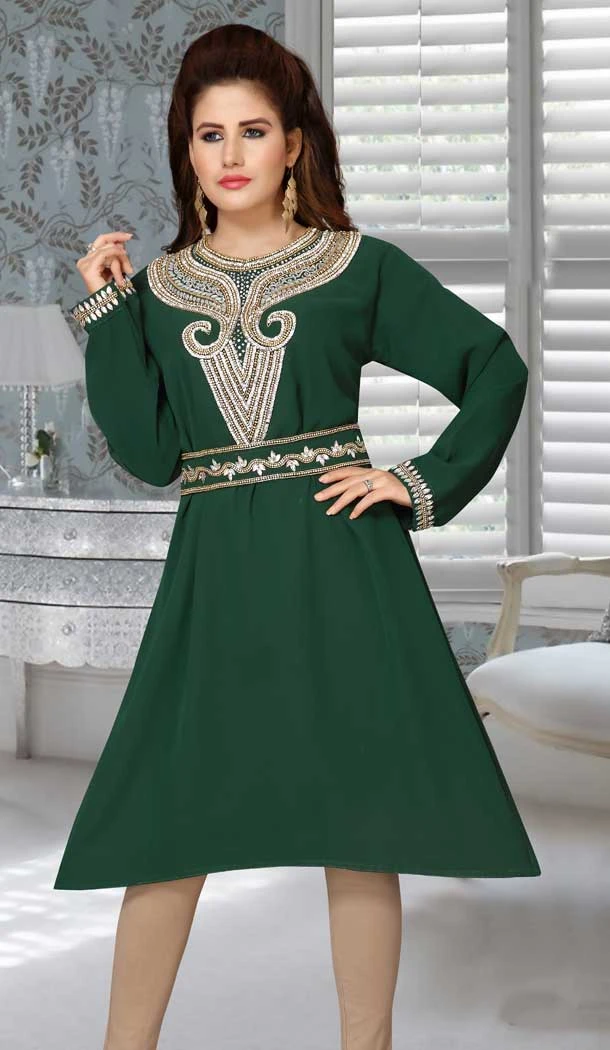 Embroidered Work Green Color Fox Georgette Party Wear Designer Kaftan -5526162720