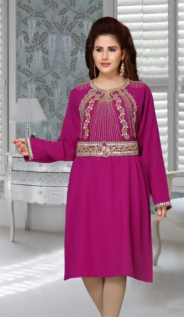 Pink Color Fox Georgette Embroidered Work Party Wear Designer Kaftan -5526162721